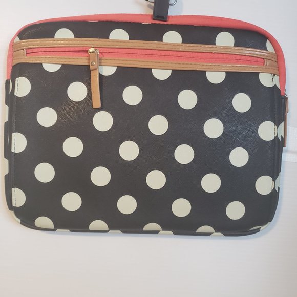 Polka Dot Laptop Sleeve tablet front pocket zippered black white pink+ - Picture 4 of 13